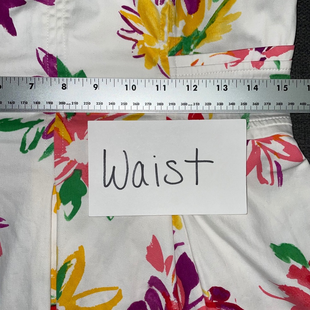 Chaps Sleeveless Floral Dress White Cotton Blend V-Neck Pleated Fit & Flare Sz 4 - Picture 7 of 10